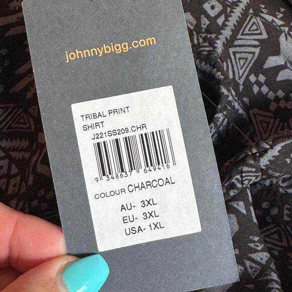 Johnny Bigg Men's 1XL Big & Tall Tribal Print Button Up Shirt in Charcoal - Picture 6 of 6